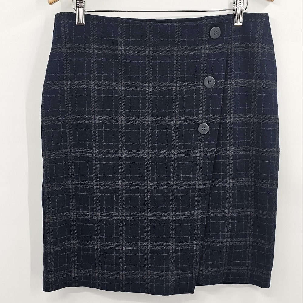J.Jill Plaid Navy Blue Skirt Size Medium Petite